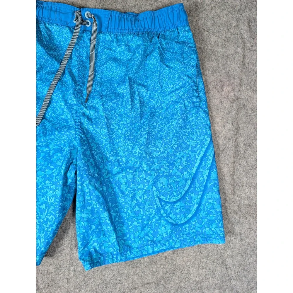 Nike Mens Blue Abstract Print Swim Trunks Mesh Lined Elastic Waist Shorts